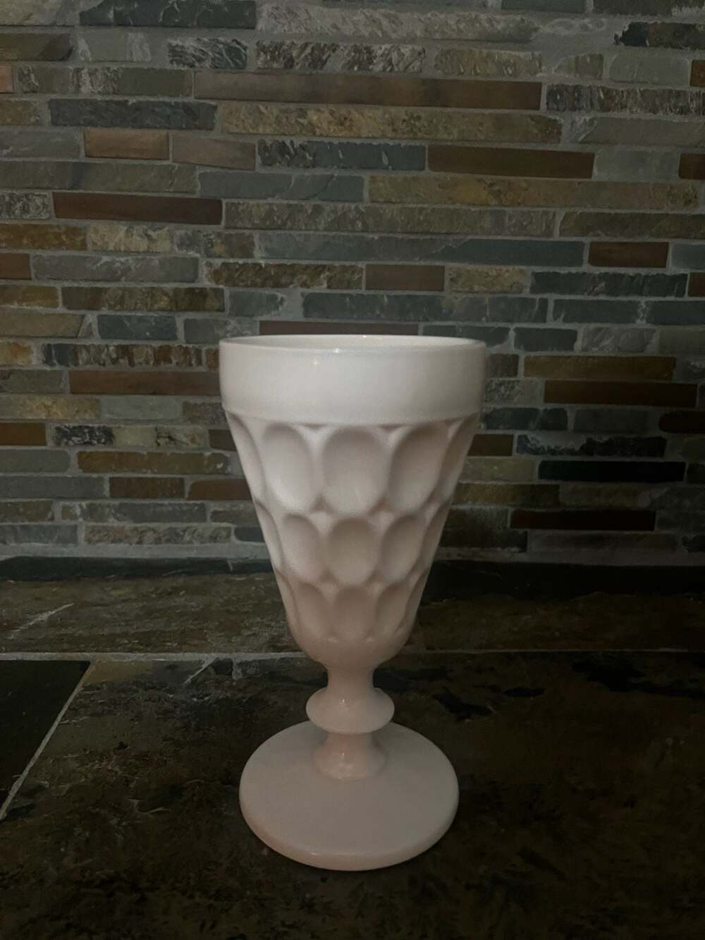 Vintage Jeannette Glass Shell Pink Thumbprint Pattern Water Goblet